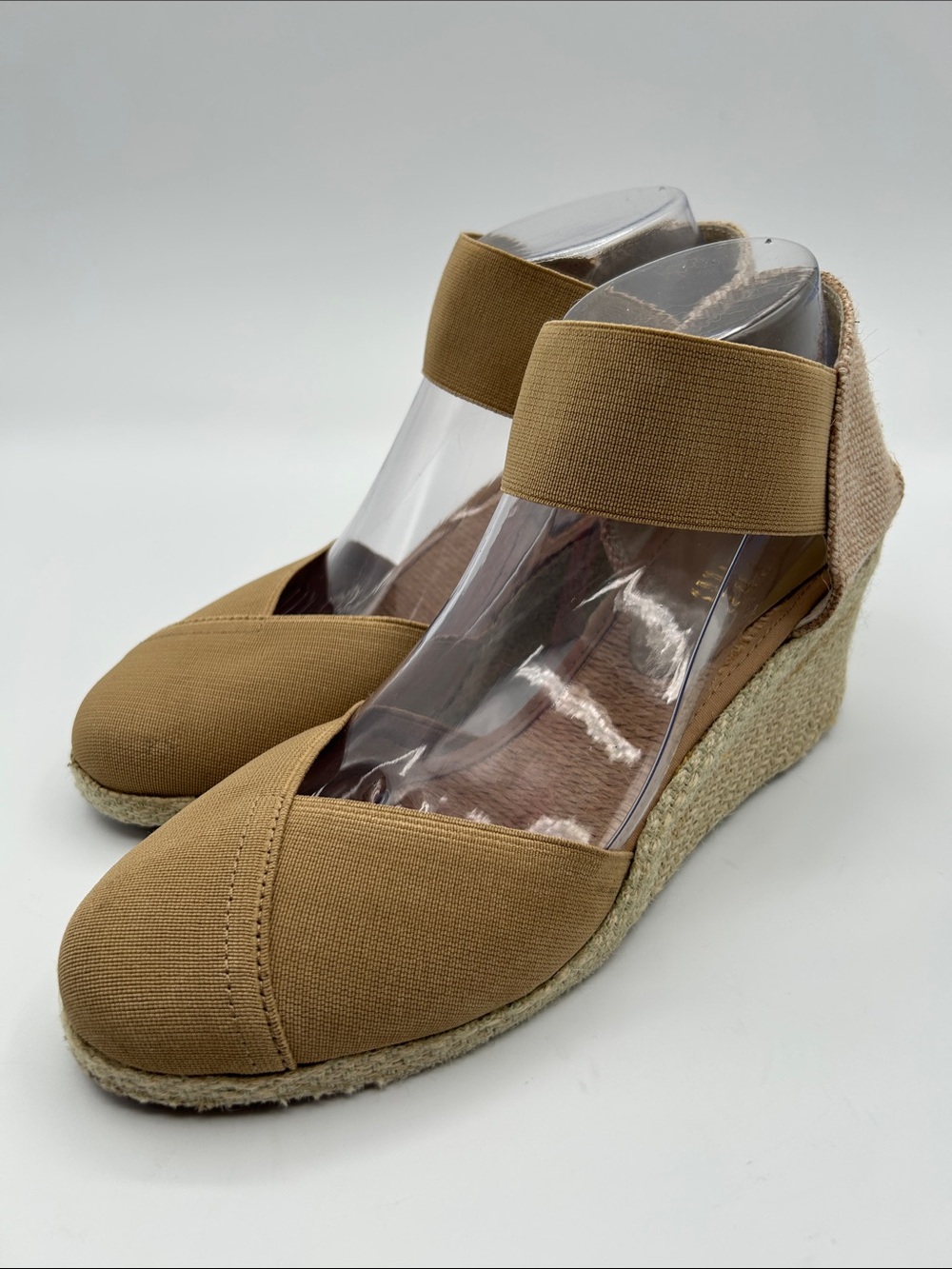 Ralph Lauren Tan Canvas Espadrille Wedge with Elastic Ankle Strap
